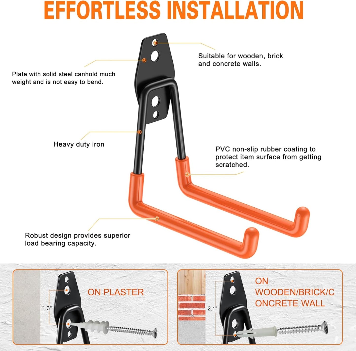 Heavy Duty Garage Hooks 10 Pack, 5.1 inch Medium U Shaped Hanger, Wall Mounted Storage System, Power and Garden Tool Organizer, for Hanging Ladders, Hose, Bulk Items and More