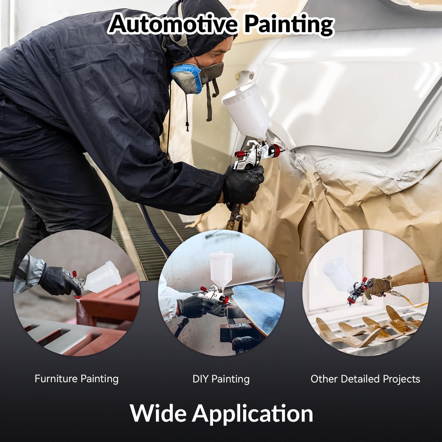 YUZES HVLP Spray Gun with 1.4/1.7/2.0mm Nozzles Set, Easy to Use Paint Guns Automotive with 10 Disposable Paint Cups, Paint Spray Gun for Painting Cars, Furniture, Primer and Top Coat