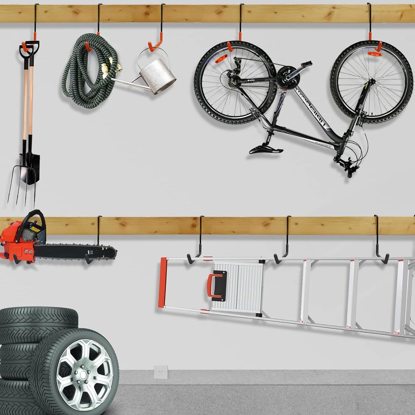 Rafter Hanger Large S Garage Hooks Bike Storage System Holder Organizer, with Non Slip Coating, for Organizing Hanging Basket, Ladders,Bicycle Wheel,Ropes and Bulk Items (6Pack, Orange)