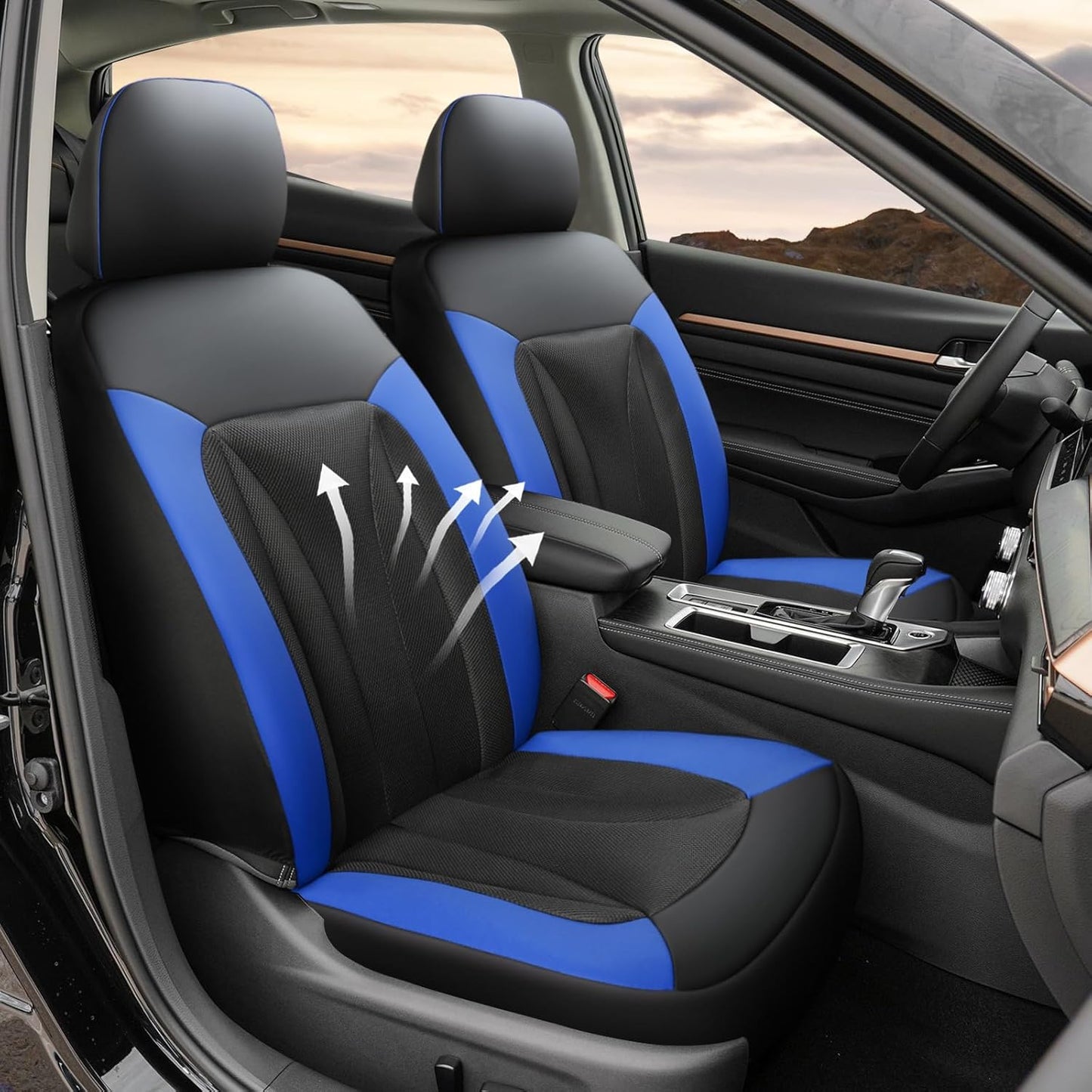 GIANT PANDA Fit Subaru Outback Forester Crosstrek Legacy Impreza Front Car Seat Cover, 3D Air Mesh Breathable Seat Protector, Bule+Black（2-Pack