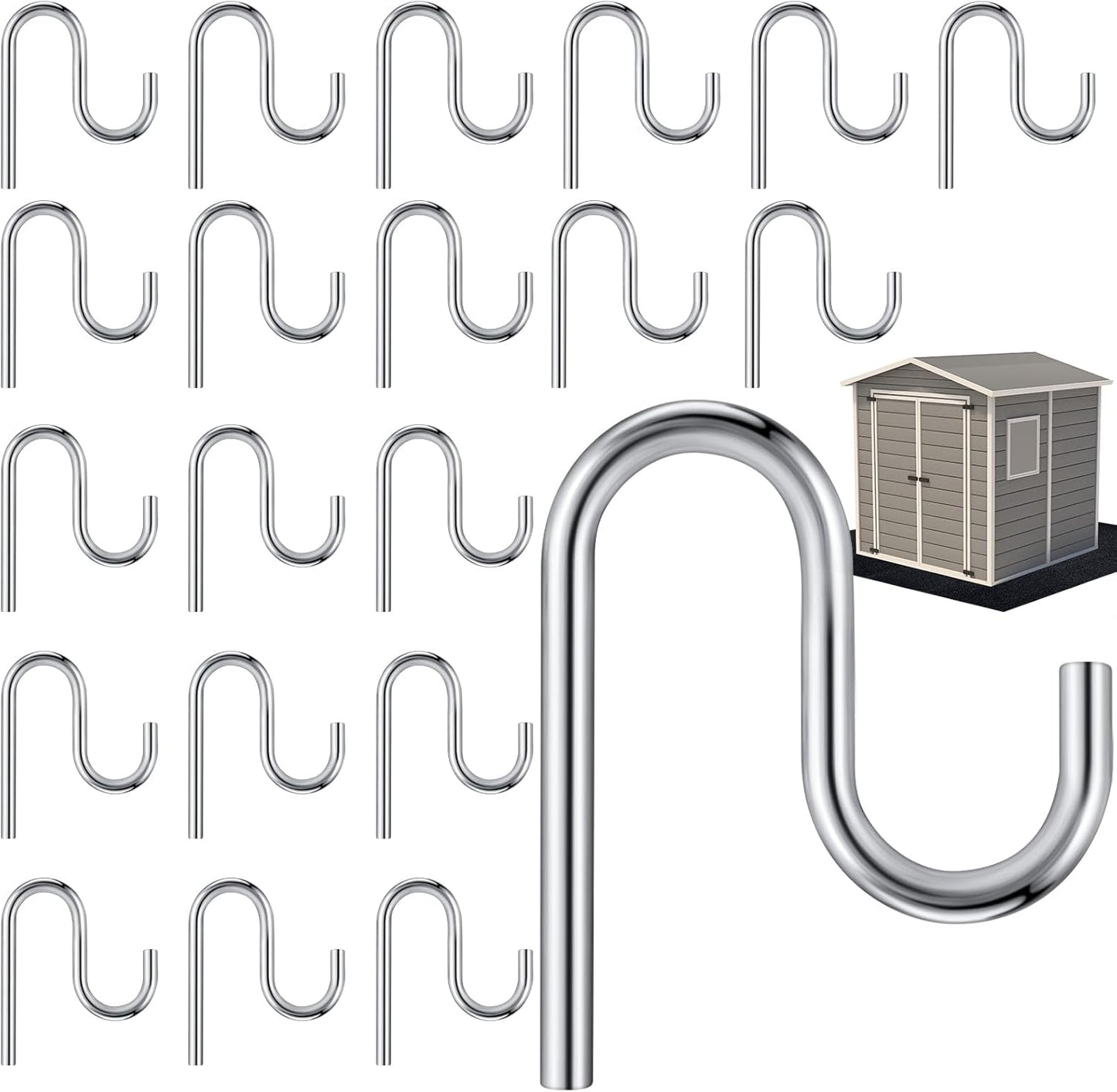 Blulu 20 Pcs 2'' Long Shed Hooks Shed Accessories for Hanging Heavy Duty Individual Utility Hooks Universal Wall Mounted J Utility Hangers for Tools Shovels Rakes Storage (Silver)