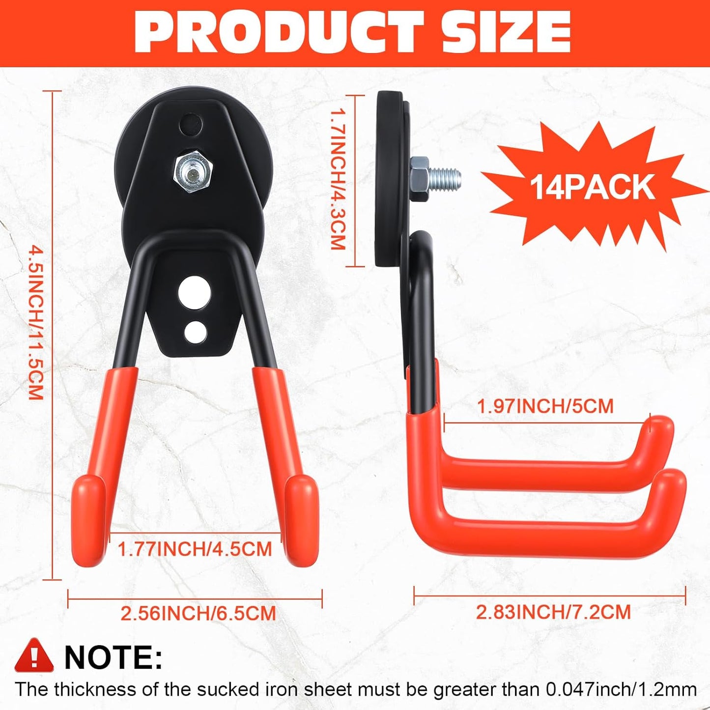 Landhoow Large Magnetic Hooks Heavy Duty Garage Magnet Hooks Strong Storage Utility Magnetic Hangers with Anti Slip Rubber Coating for Indoor and Outdoor Hanging(Orange,14 Pcs)