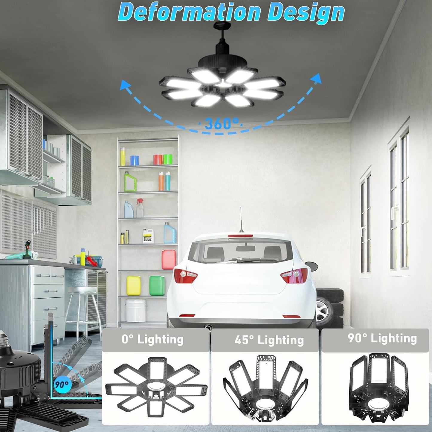 Garage Light 2 Pack - 240W 24000LM 6500K Garage Lights Ceiling LED with 8+1 Deformable Panels, E26/E27 Screw Socket in LED Shop Light for Workshop, Basement, Gym, Barn, Warehouse etc Bay Lighting