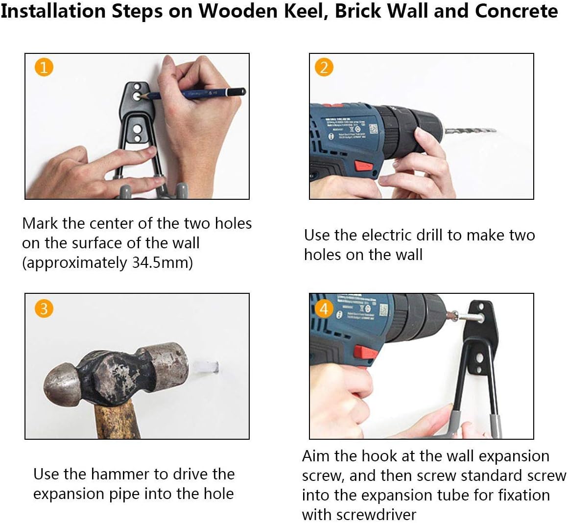 2 Pack Garage Storage Utility Hooks，Garage Garden Tool Organizer，Steel Wall Mount Hooks, Garden Small U Hooks (Black) (Type O-Orange)