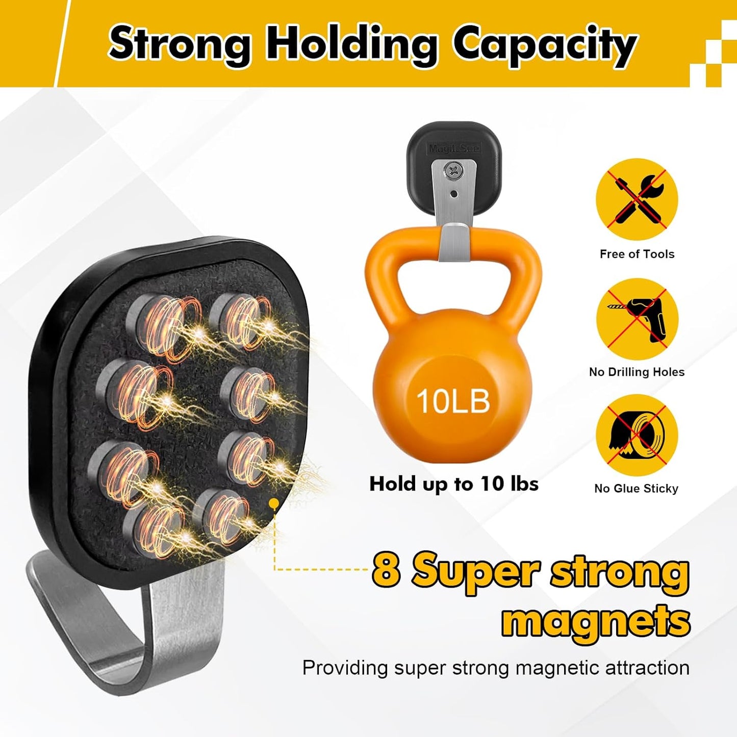 Upgraded Heavy Duty Magnetic Hook, Powerful Magnet Versalite Indoor and Outdoor Tool Towel Brooms Coat Hanger for Cruise Garage RV Workshop Tool Box, Magnet Organize Stainless 304 Hooks, 2 Pack