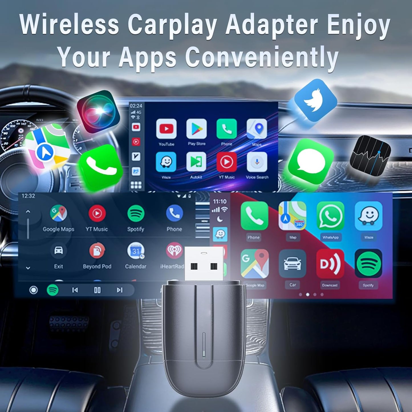 Wireless CarPlay Adapter for Apple, Easy to Upgrade Wired CarPlay to Wireless, Plug & Play, Mini Size with USB A & Type-C, Bluetooth Wireless Control Adapter for Cars from 2017 and iOS 10+ (Silver)