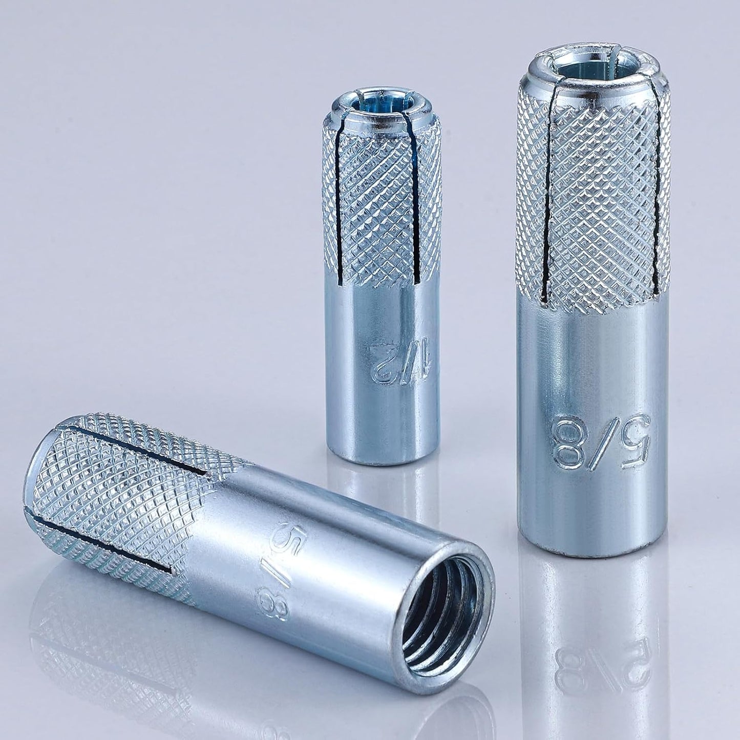 Wensilon(100 pcs) 3/8"-16 Premium Zinc Plated Carbon Steel Drop in Anchors Assortment, Knurled Drop-in-Anchor for Solid Concrete, Internal Forced Expansion Screw Bolts