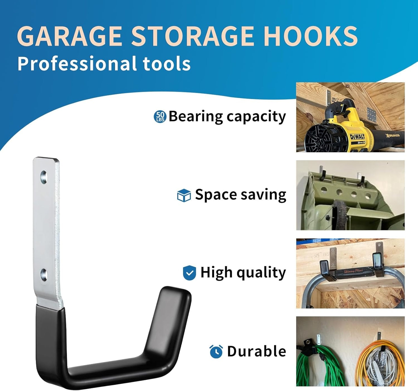 Heavy Duty Steel Garage Hooks,Garage Storage Utility Hooks,Anti-Slip Hanger, Tool Organizer,Steel Wall Mount Organizer, Garden Hose Hanger (Small-6PC)