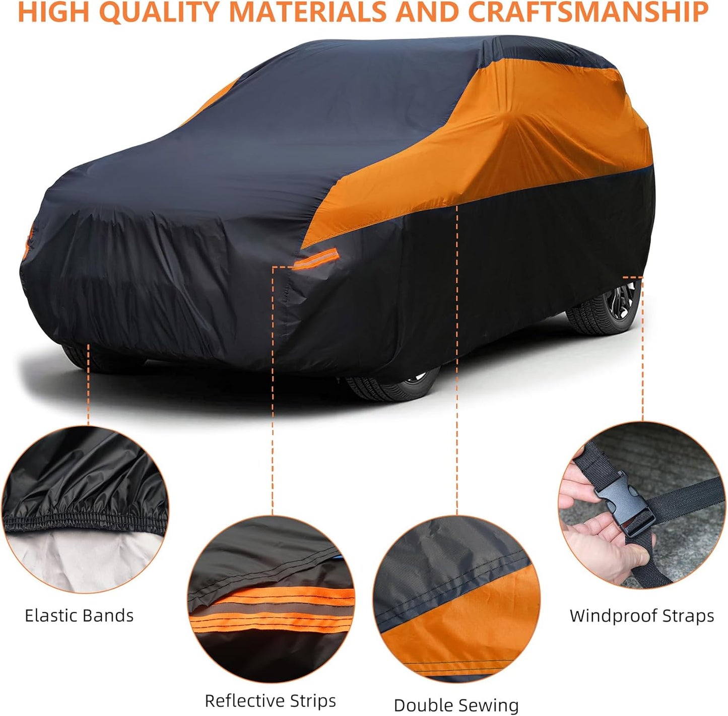 SUV Car Cover Hatchback Cover Waterproof All Weather, Outdoor Car Covers for Automobiles with Zipper Door, Hail UV Snow Wind Protection, Car Cover, Fit SUV Jeep-Length (up to 181")