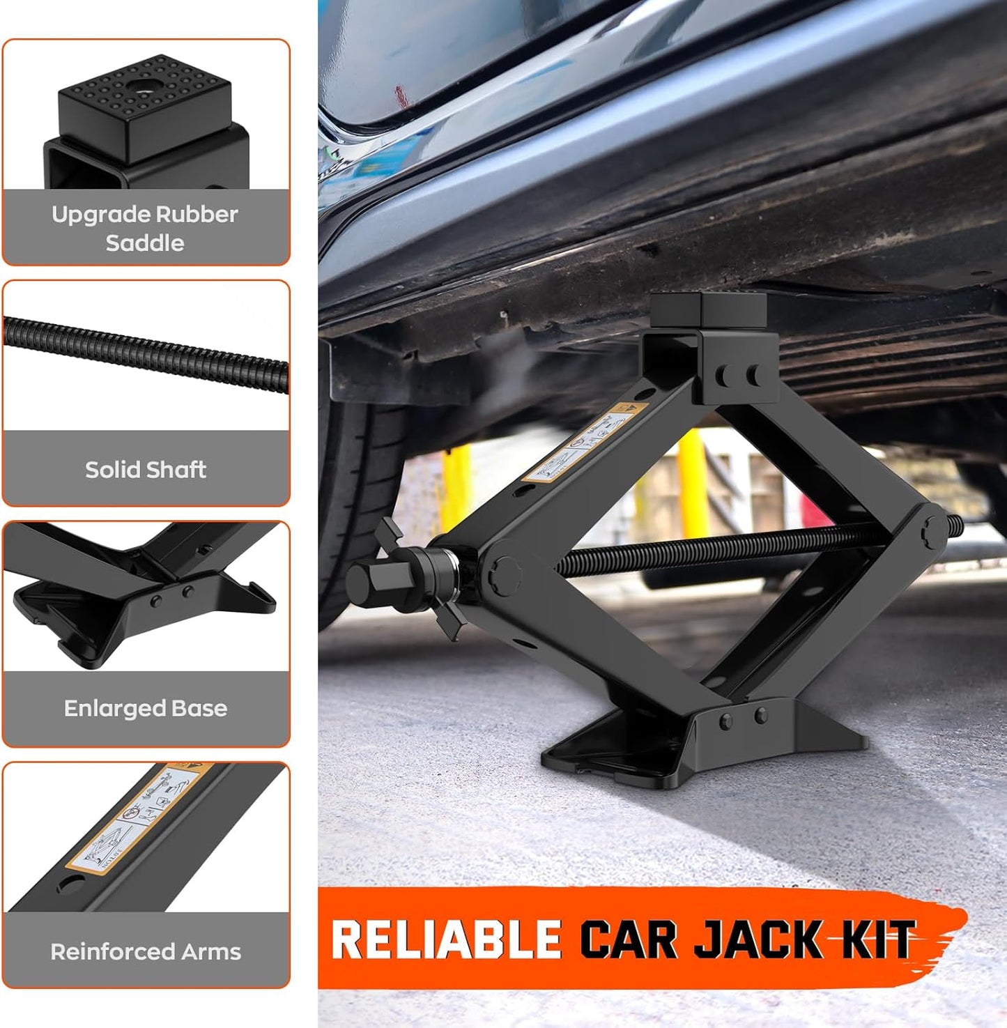 New Version Car Jack Kit Scissor Jack for Car 3 Ton 6614 lbs Spare Tire Changing Kit,Portable Tire Jack Repair Kit with Lug Wrench,Car Lifting Jack for Auto/SUV/MPV