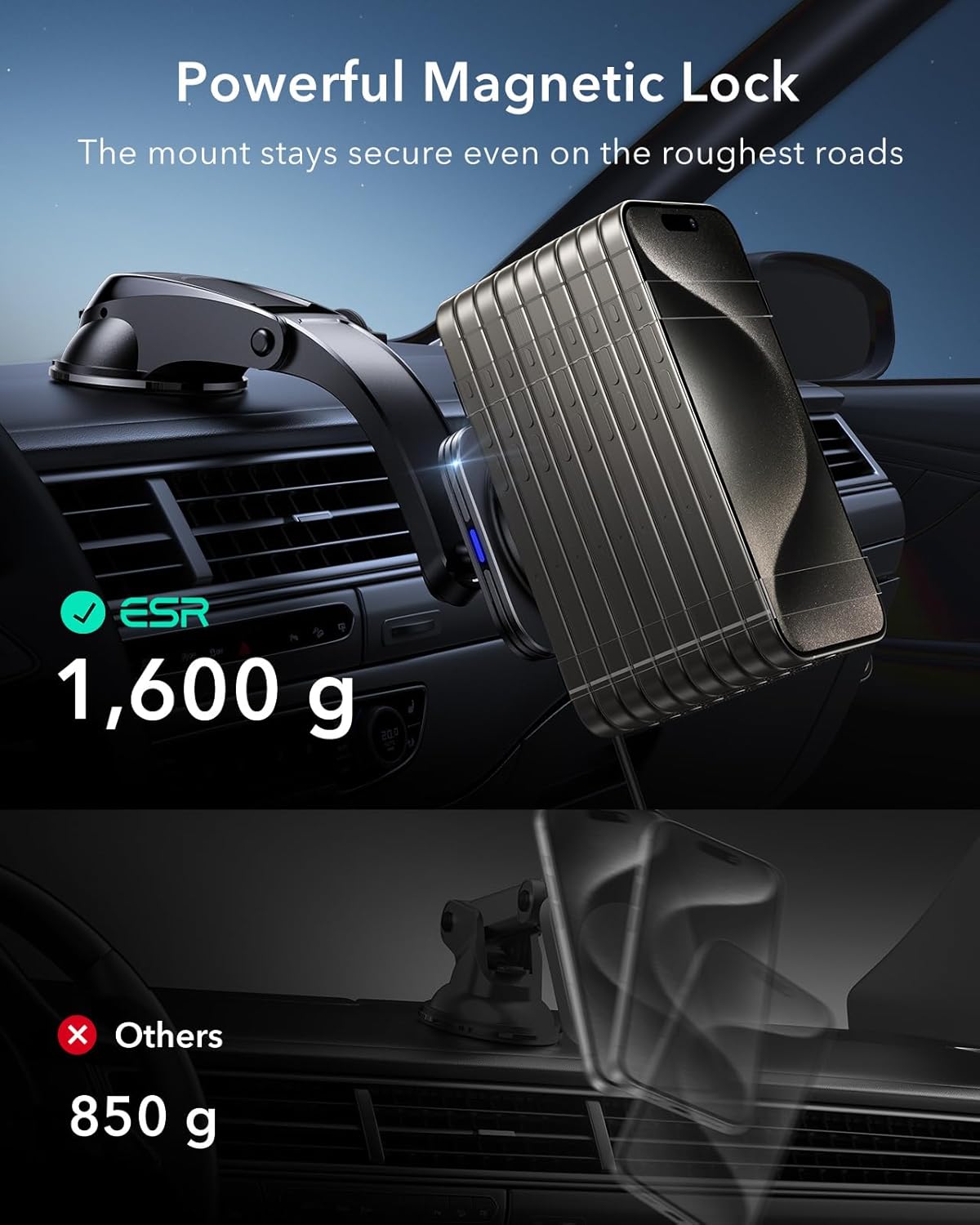 ESR for Qi2 15W MagSafe Car Mount Charger, Qi2-Certified MagSafe Car Charger, Dashboard Magnetic Wireless Charging Mount, for iPhone 16/15/14/13/12, Galaxy S25, Fast Charging, Car Accessories,Black