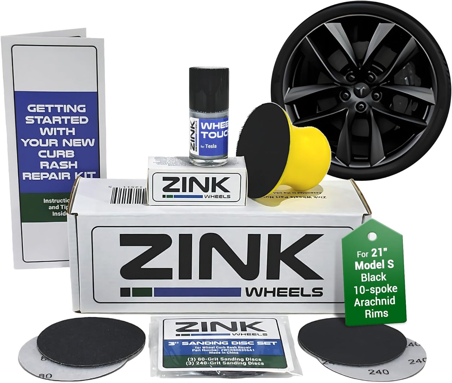 Premium Tesla Wheel Curb Rash Repair Kit for Model S 21-inch Black Arachnid Rims - DIY Kit with Color-matched Touch Up Paint - Made in USA