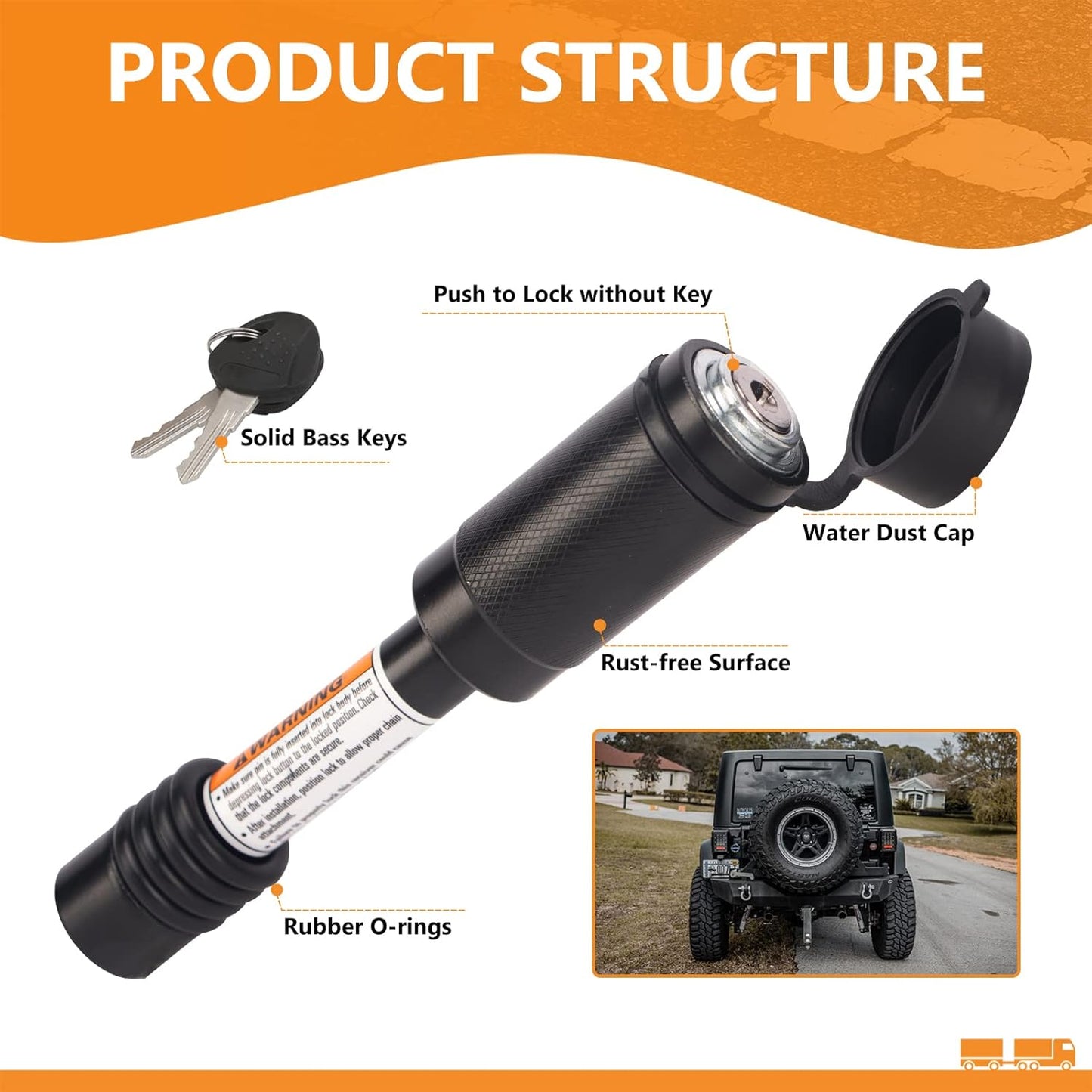 Trailer Hitch Locks, Hitch Lock with 5/8'' Pin Fits Class III IV 2" Hitch Receivers, Locking Hitch Pin with Anti-Rattle O-Rings for Trailer Truck Car Boat (2 Pack)