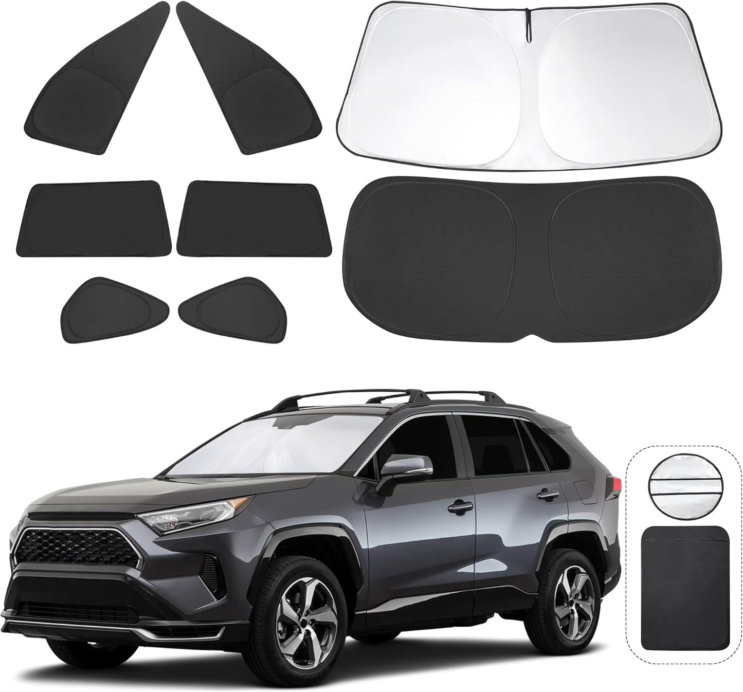 TINGLU Window Shades for Toyota RAV4 2019-2024 2025 Accessories Car Side Full Windows Rear Triangular Windshield Sun Shade Sun UV Rays & Privacy Protection for Camping,Napping,and Relaxing 8PCS