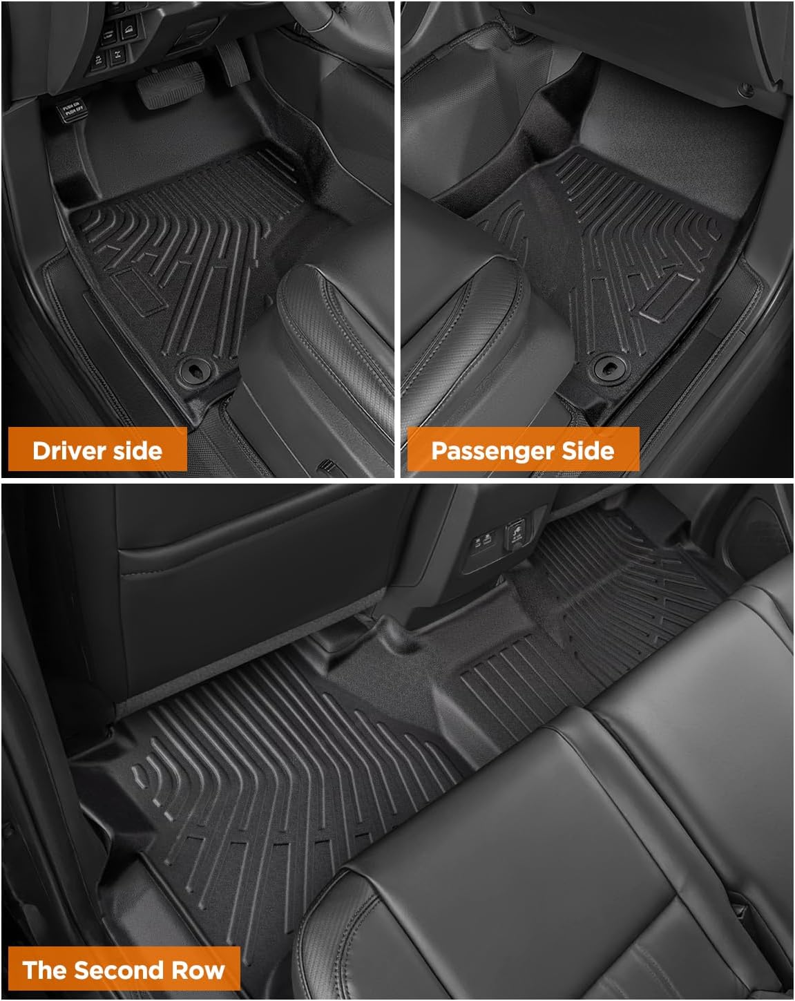 DrCarNow Floor Mats for Nissan Frontier 2025 2024 2023 2022 Crew Cab with 2nd Row Under-Seat Storage,Heavy Duty All-Weather Floor Mats TPE Liners,Custom Fit 2 Row Set for Nissan Frontier Accessories