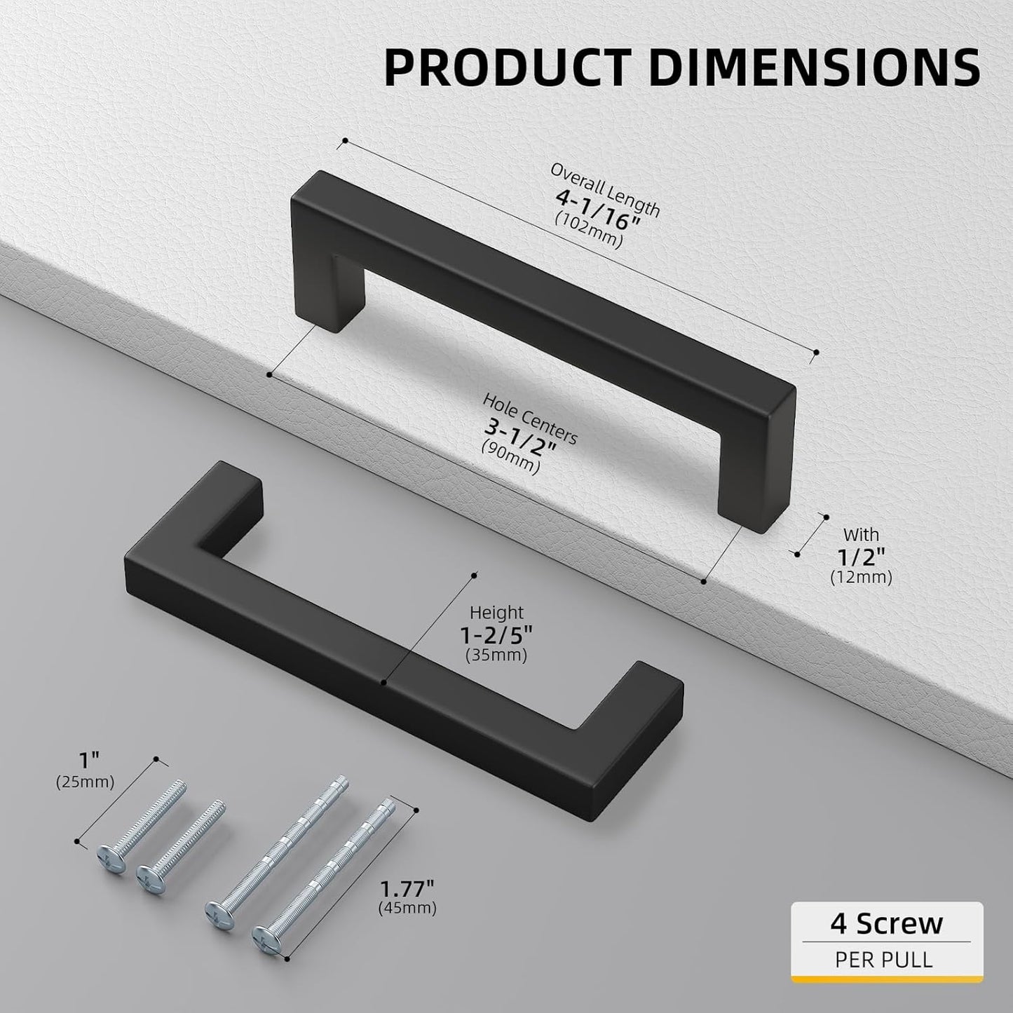 Goldenwarm 10Pack Black Square Bar Cabinet Pull Drawer Handle Stainless Steel Modern Hardware for Kitchen and Bathroom Cabinets Cupboard,Center to Center 3-1/2in (90mm) Square Bar Cabinet Pull