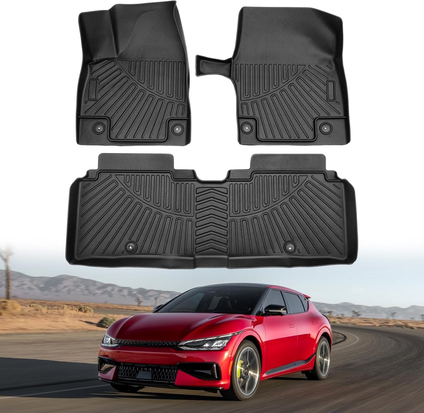 Powerty Floor Mats for 2022-2025 Kia EV6 Accessories All Weather Floor Liner 3D TPE 1st & 2nd Row Floor Mat Heavy-Duty Floor Liners