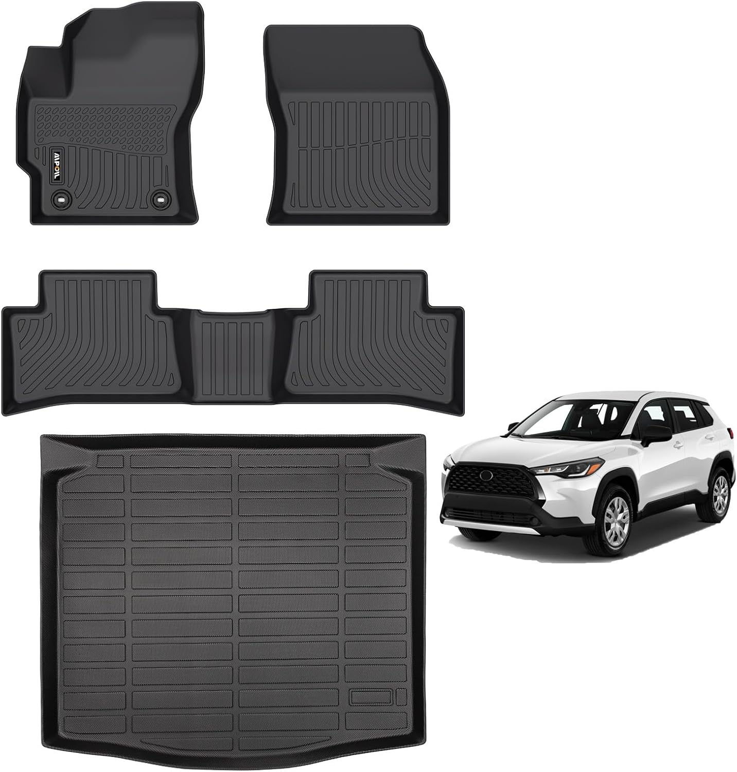 AIPOIL® Floor Mats & Cargo Liner Set for 2022-2024 2025 Toyota Corolla Cross FWD (Not for Hybrid) All Weather Protection TPE Anti-Slip Automotive Full Set Accessories - Black