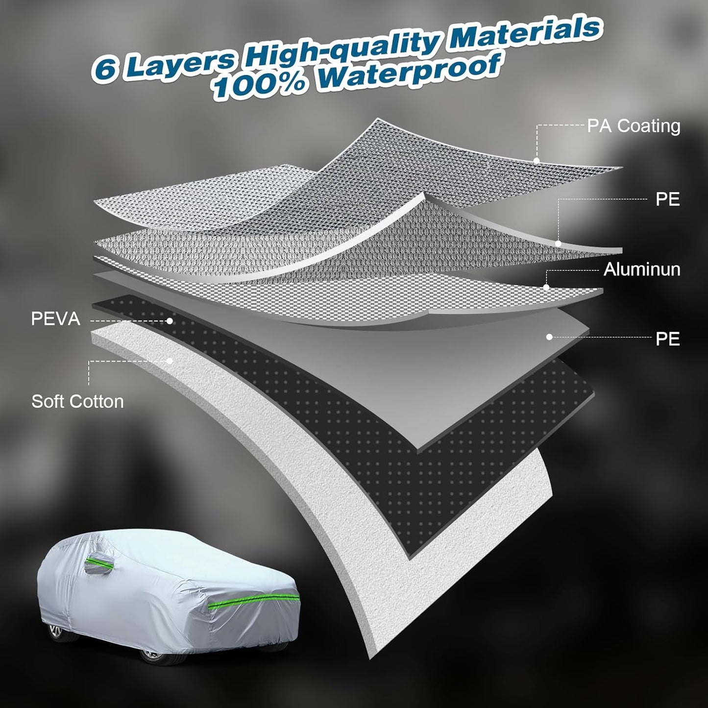 TUCAREST 6-Layers Heavy Outdoor Pickup Full Car Cover Hard Shell Zipper Design Waterproof All Weather Weatherproof UV Sun Protection Snow Dust Storm Resistant with Straps (Fit for UP to 230"-260")