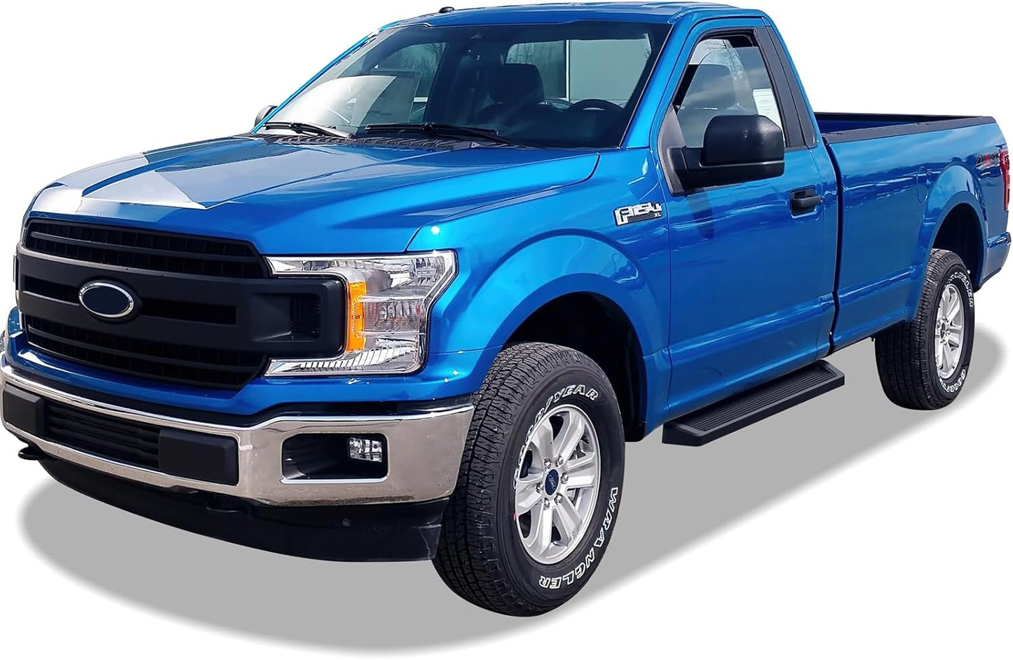 APS Black Running Boards Style Compatible with Ford F150 2015-2025 Regular Cab & F-250 F-350 Super Duty 2017-2025 (Nerf Bars Side Steps Side Bars)