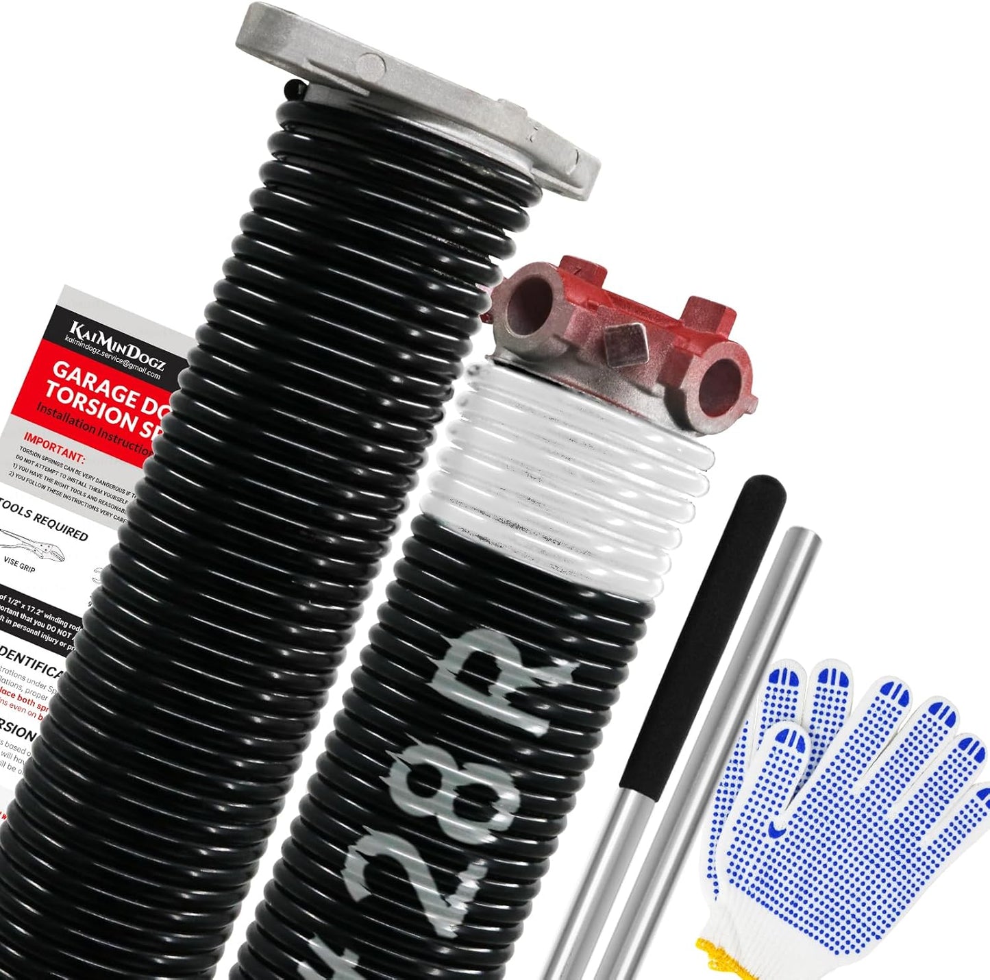 Pair of 1.75" Garage Door Torsion Springs Set with Non-Slip Winding Bars&Gloves, High Precision Electrophoresis Oil-Free Black Coated for Replacement, MIN 16,000 Cycles (0.218 x 1.75"x 28")