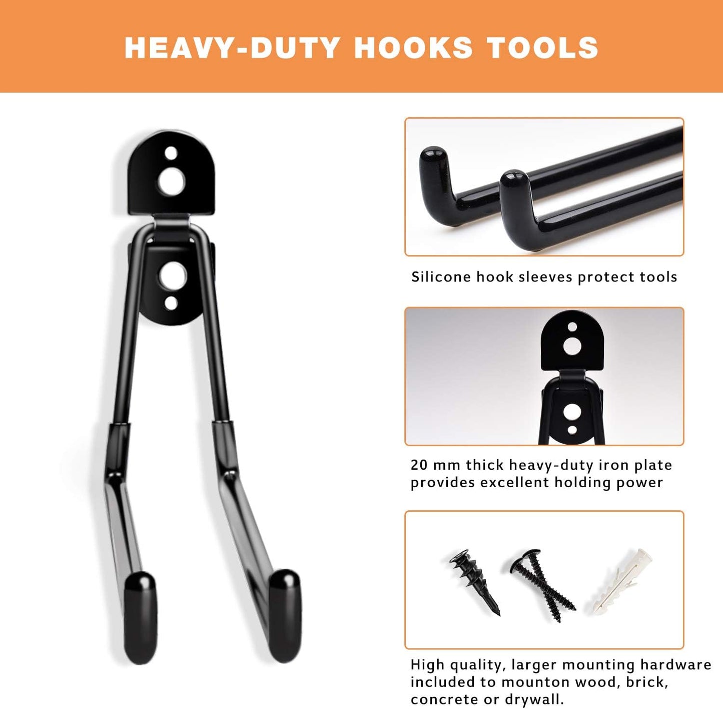 Garage Hooks Heavy Duty - 11 Inch Large Wall Mount Storage Hanger, 4 Pack Long Hook Garage Organizer for Hanging Tool, Chairs, Hoses, Ladder, Bulk Items, Ropes, etc.