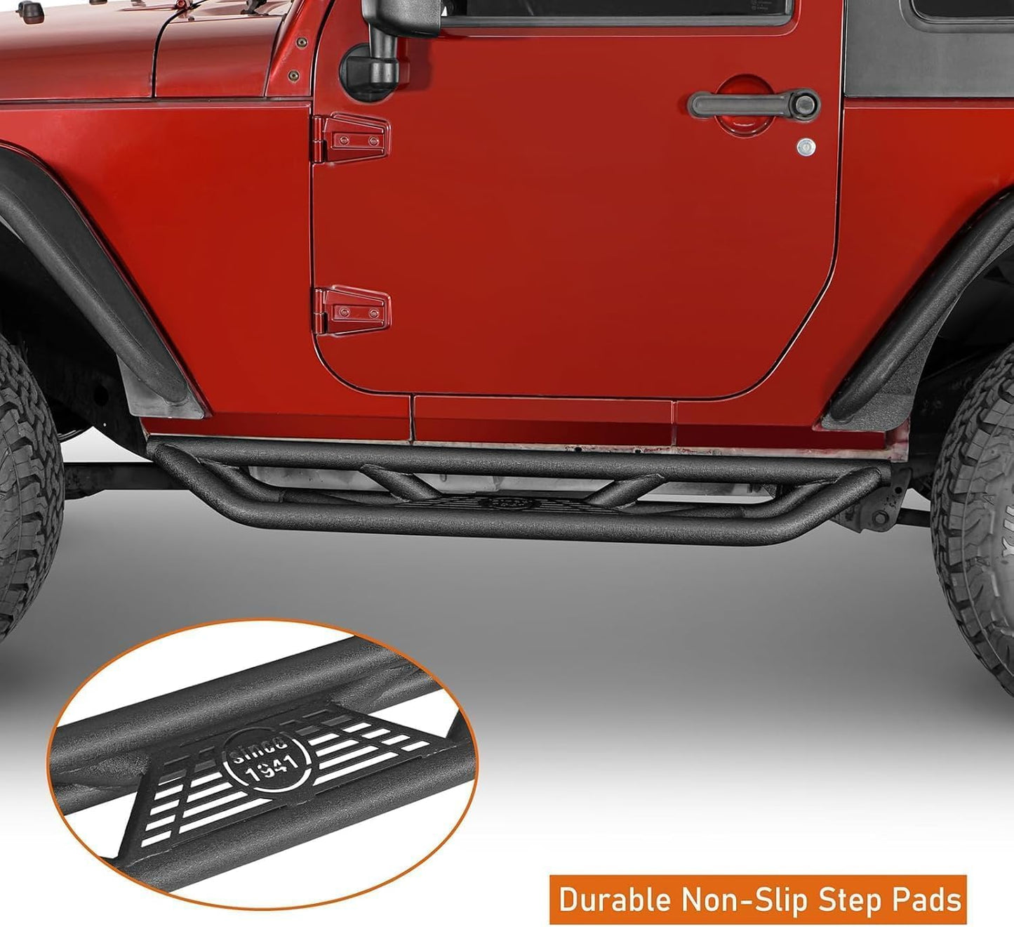 u-Box JK 2-Door Side Steps Running Boards, Drop Tubular Nerf Step Bars w/Non-Slip Pad for 2007-2018 Jeep Wrangler JK 2-Door