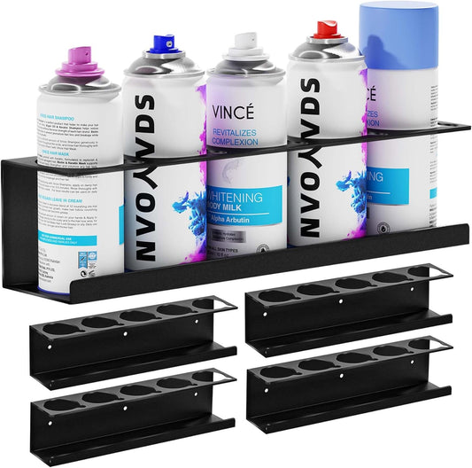 Wall-Mounted Spray Can Holder Rack Organize, 4 Pack Black Steel Aerosol Can Holder with Straw Groove, Spray Can Organizer, Aerosol Can Rack, Spray Paint Can Holder for Garage, Shop, Home and Workspace