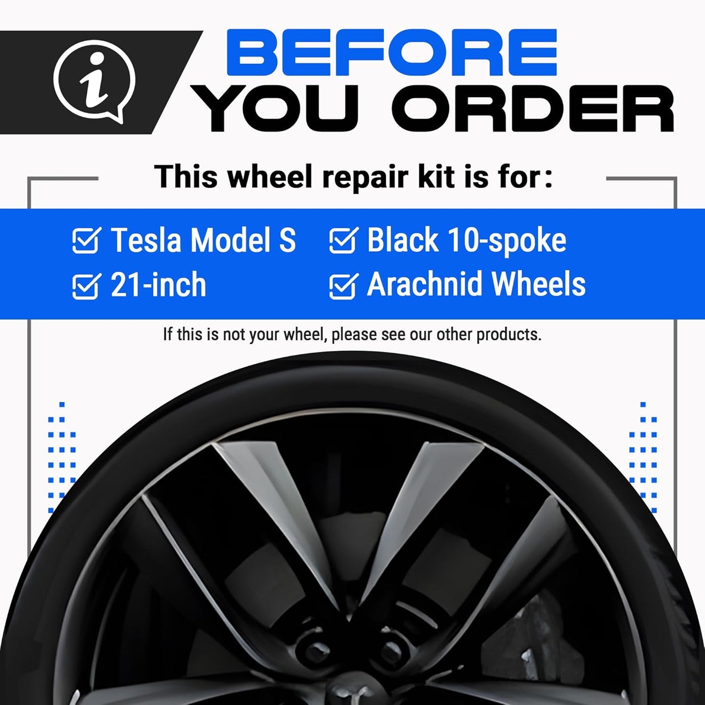 Premium Tesla Wheel Curb Rash Repair Kit for Model S 21-inch Black Arachnid Rims - DIY Kit with Color-matched Touch Up Paint - Made in USA