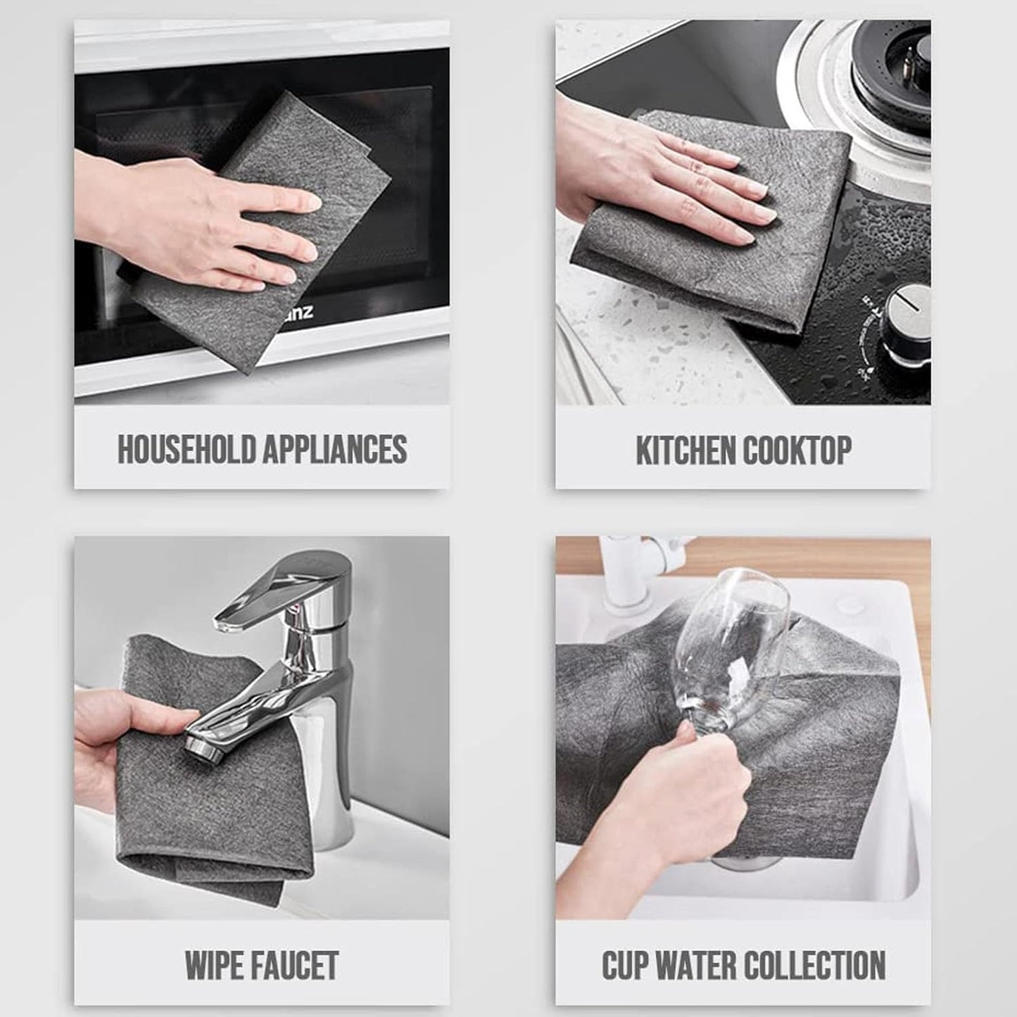 FETNHU Non-Woven - Super Absorbent 11.8" x 11.8" Lint-Free Cleaner, Reusable Thickened Magic Cleaning Cloth, Multipurpose Magic Cloths for Cleaning Glass, Cars, Kitchen, Window, Mirrors (20PCS-Gray)