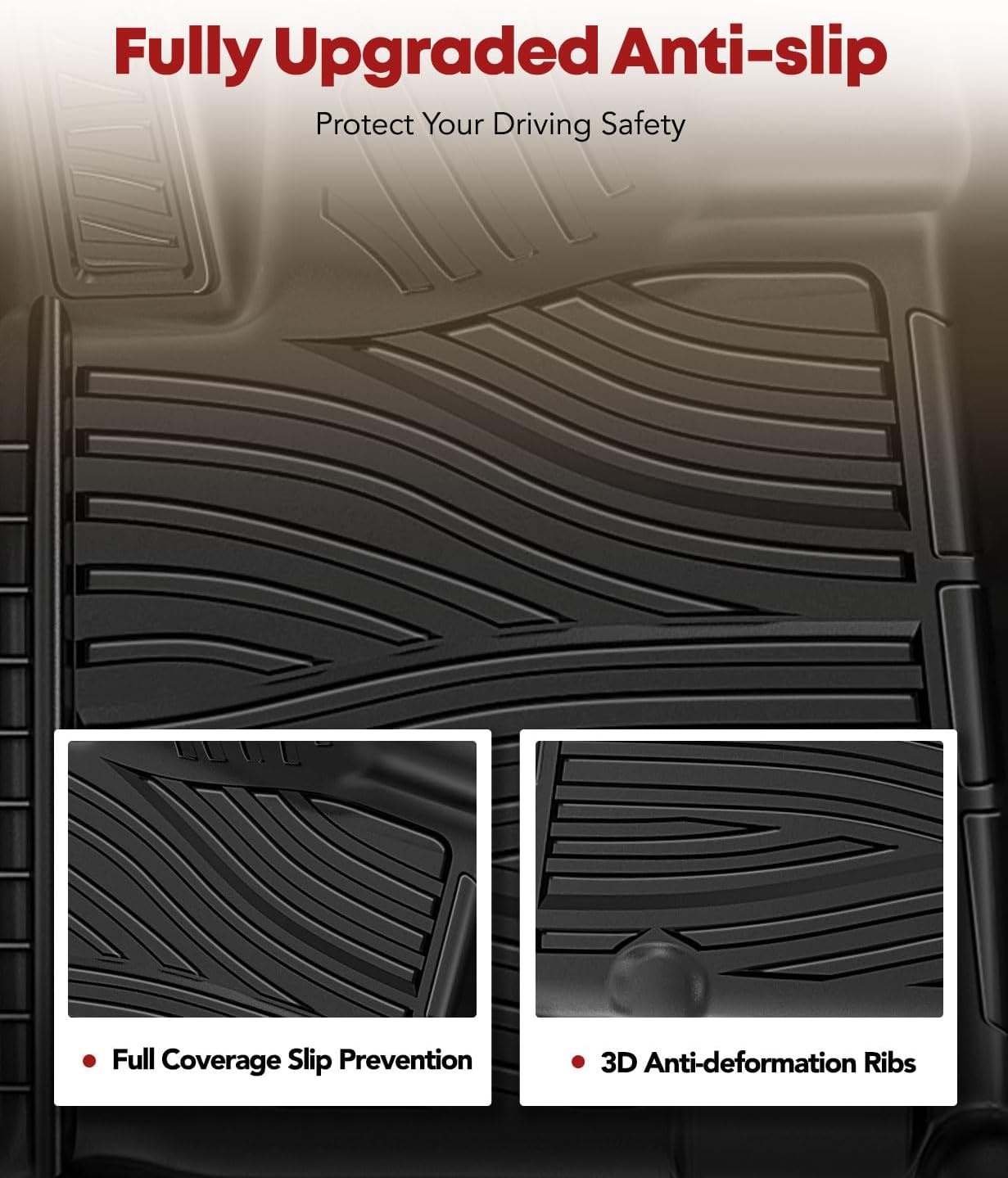 YHTAUTO Floor Mats Fit 2012-2013 Toyota Tundra CrewMax Cab, TPE All Weather Car Mats Waterproof Anti-Slip Odorless Floor Liner, Interior Car Accessories Front & 2nd Row Liner