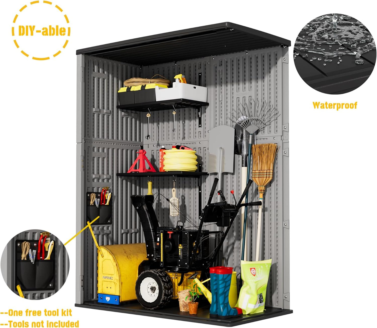 Vertical Storage Sheds with Floor, Sheds & Outdoor Storage Cabinet Waterproof for Garage Storage, Pool Storage, Bike Shed, Garden Shed 57Cu.ft Light Gray