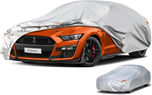 Kayme 6 Layers Car Cover Waterproof All Weather for Automobiles, Outdoor Full Cover Sun UV Snow Protection, Universal Fit for Ford Shelby, Chevy Camaro/Corvette, Lexus RC LC, Etc. (186-193 inch).