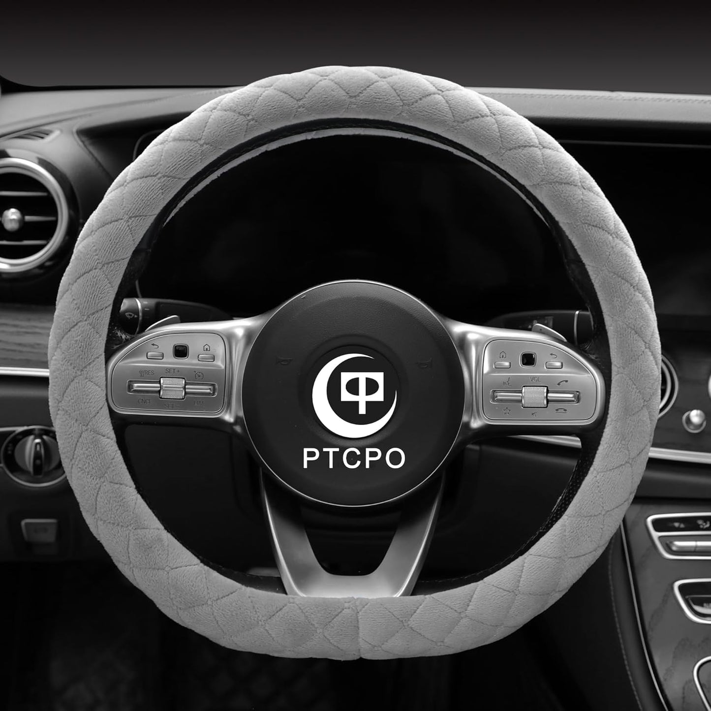 Soft Car Steering Wheel Cover for Sedan, SUV, Warm Luxury Velvet, Odorless, Universal, Anti Slip, Summer Winter, Gray, D Shape(Flat Bottom)