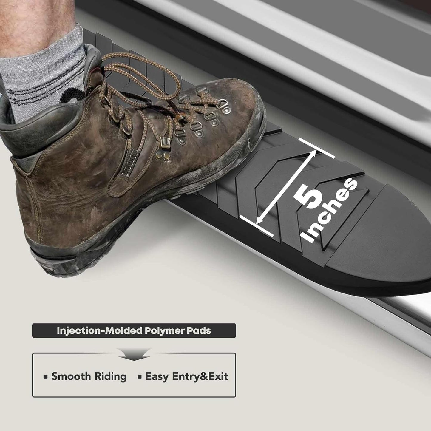 YHTAUTO 5 Inch Running Boards Side Steps Fit 2019-2024 Chevy Silverado & GMC Sierra 1500/2500 HD/3500 HD, Extended/Double Cab, 6.5' Standard Bed, Oval Bent Ends Stainless Steel Polished Chrome