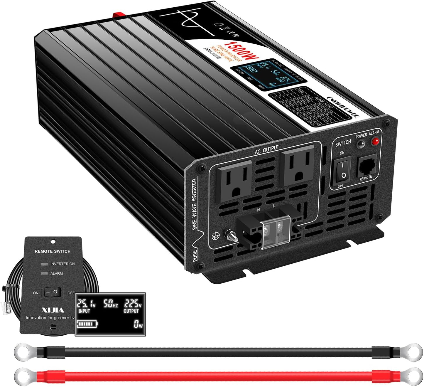 Xijia 1500W (Peak Power 3000W) Pure Sine Wave Inverter DC 60v to 120v Inverter 60HZ Solar Converter for Home Use car (DC60V (Range 50V-75V) 1500W)