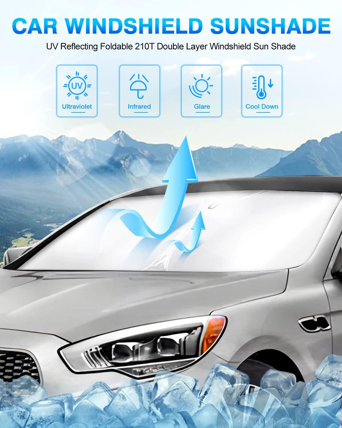 KUST Windshield Sun Shade for Kia K9/K900 2013–2018 Custom Fit Window Shade Sun Visor Cover Foldable Blocks UV Rays Keep Your Car Cooler