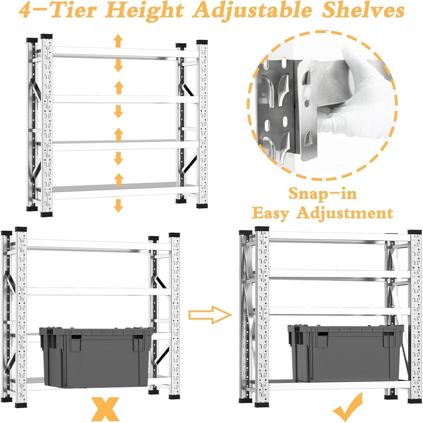 KINGBO 59"W Garage Shelving 3500LBS Heavy Duty Garage Shelving Units and Storage Adjustable 4 Tier Stainless Steel Industrial Shelves Commercial Shelving Rack for Warehouse Basement 20"D x 59"W x 59"H