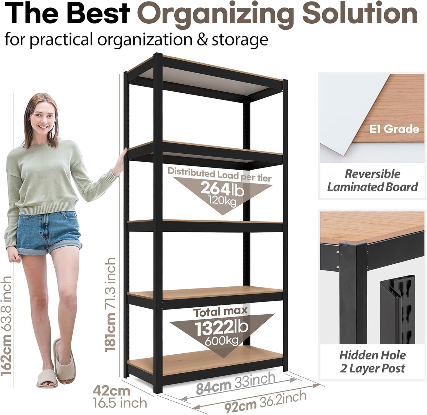 HOMEDANT House Black 5-Tier Laminated Metal Shelving Unit Adjustable Storage Utility Rack Heavy Duty Shelves Organization Shelf Kitchen Garage Pantry Closet 3Pack