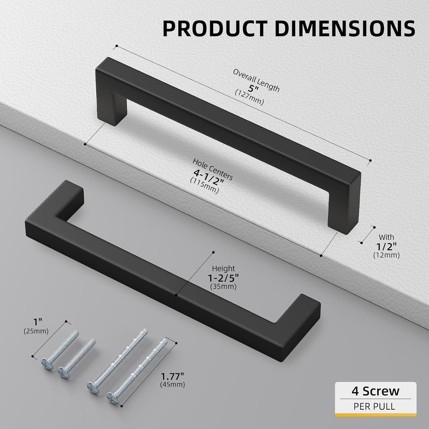 goldenwarm 100Pack 4.5INCH Drawer Pulls Black Modern Cabinet Hardware - LSJ12BK115 Cabinet Handles 4-1/2 inch Hole Centers Bedroom Drawer Pull Kitchen Cabinets T Bar Handle