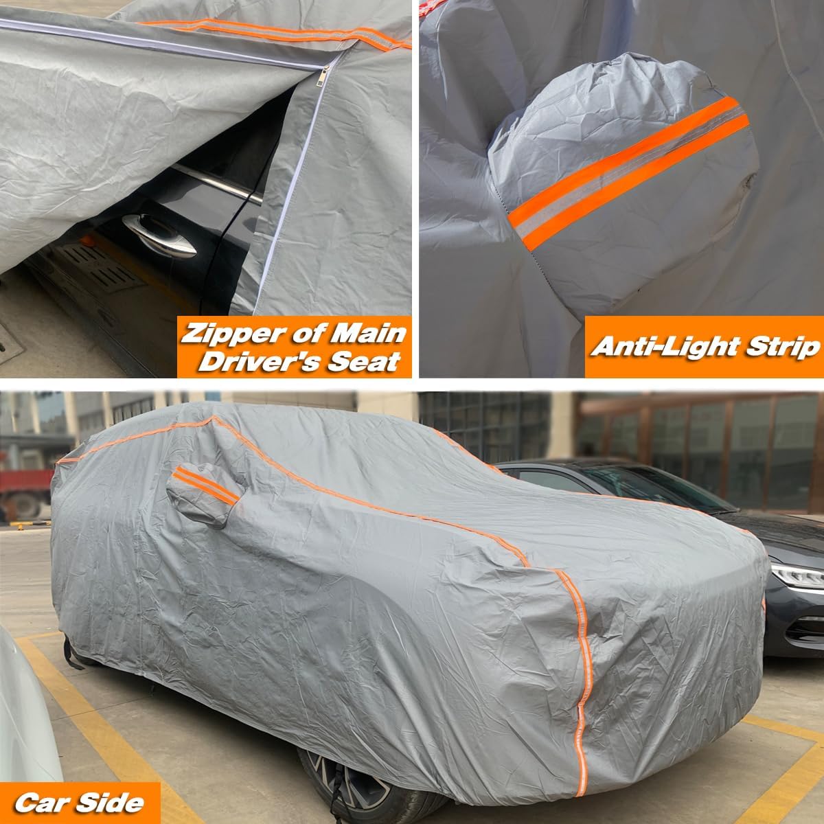 TUCAREST 6-Layers PEVA Premium Full Car Cover Fit for Sedan hatchback Pickup SUVs MPV Rain and snow protection, sun protection, UV protection, and protection of car paint surfaces-Silver Grey -Up 191"
