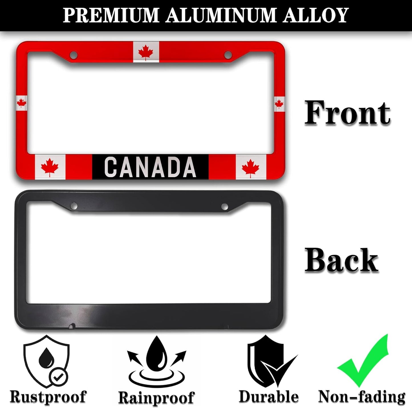License Plate Covers Red, Black, White License Plate Frames Canada Flag Universal Aluminum Car Accessory 2 Pack with Screw Covers Set