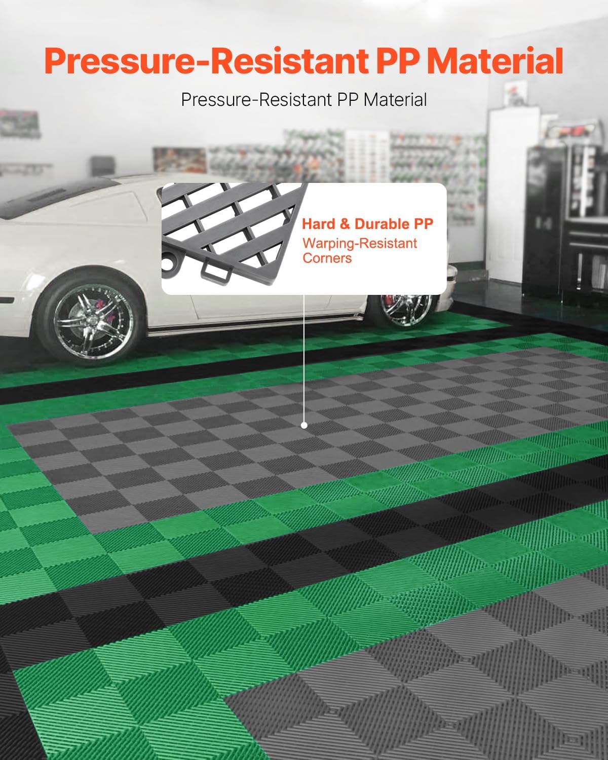 VEVOR Interlocking Drainage Mat, 15.7” x 15.7” Modular Interlocking Cushion, 24 Pcs Splicing Drainage Mats, Non-Slip Gray PP Drainage Floor Tile and Shower Mat, for Garage, Garden, Kitchen & Outdoor