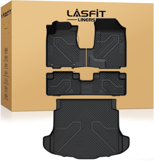 LASFIT Floor Mats & Trunk Mat for Honda CR-V CRV 2007 2008 2009 2010 2011 EX LX SE, Custom Fit All Weather TPE Easy Clean Durable Floor Liner,1st & 2nd Row & Trunk Liner, Black (Not for EX-L)