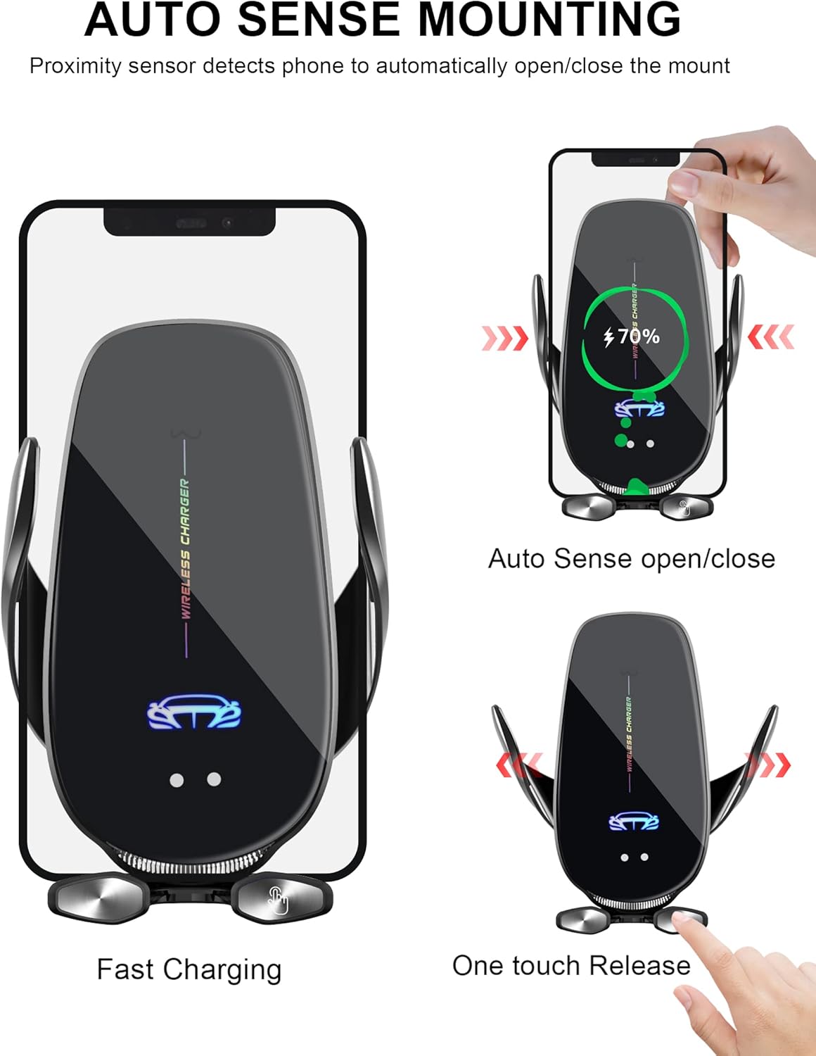Wireless Car Charger Mount, Fast Charging Auto Clamping 15W Intelligent Dual Control Induction Car Phone Holder Mount Wireless Charging Compatible with All iPhone Android Smartphone