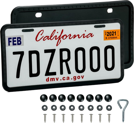 License Plate Frames - 2 PCS Silicone License Plate Holder for US Car Universal License Plate Bracket, Rustproof, Rattle Proof & Weatherproof, Mounting Accessories Included