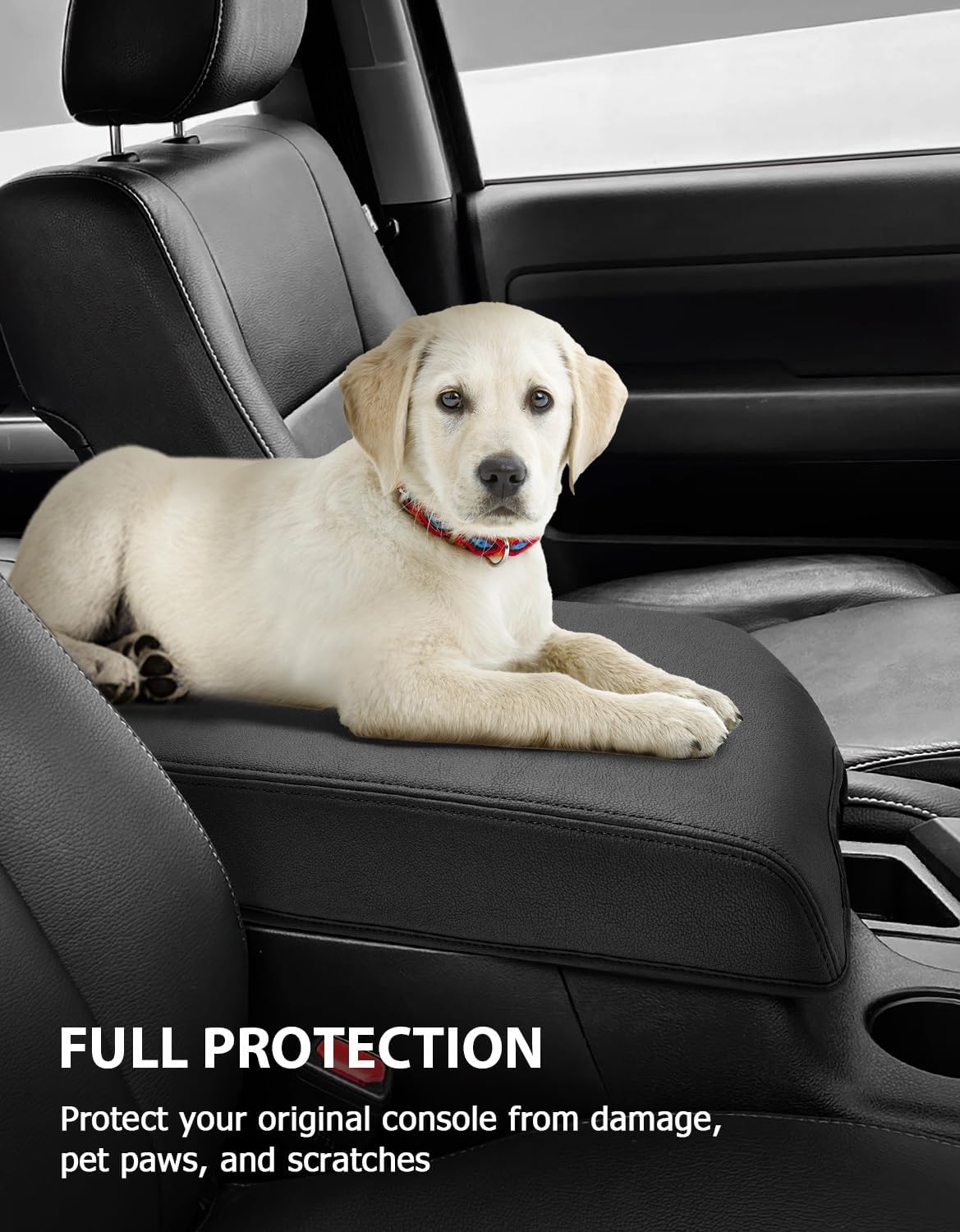 Center Console Cover for Toyota Tundra Accessories 2007-2013 & Toyota Sequoia 2008-2022, Vinyl Leather Car Armrest Protector, Anti-Scratch, Black