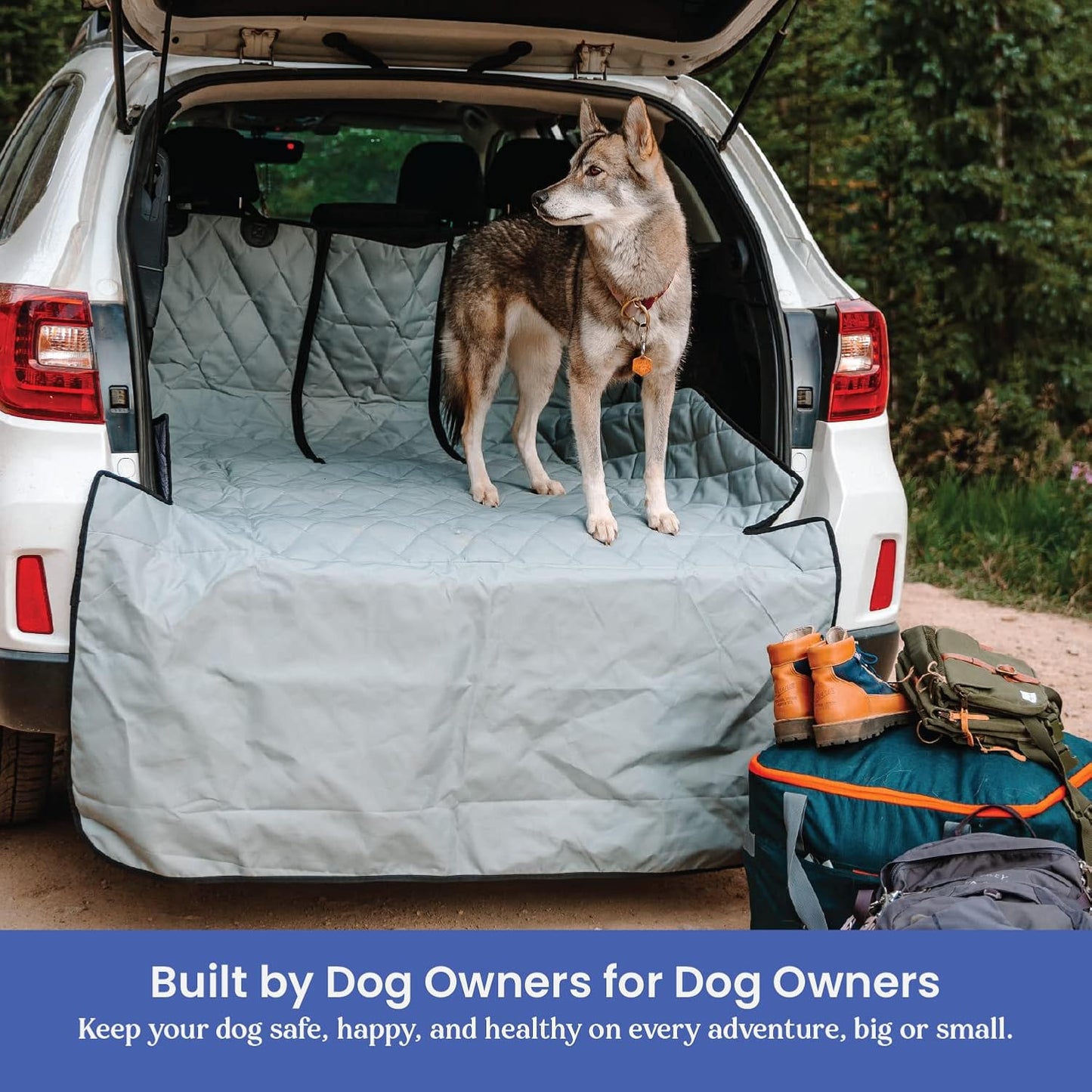 4Knines SUV Cargo Liner for Dogs, Trunk Mat for SUV, Durable Cargo Cover, Protector – Compatible with 60/40 Split Bench & Armrest Pass-Through, Waterproof, Machine Washable, Non-Slip (Large, Grey)