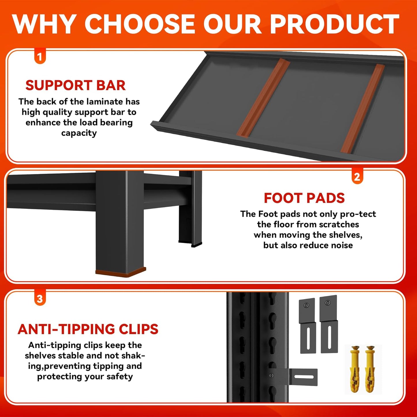 55" H Garage Shelving 2400LBS Capacity Heavy Duty Storage Shelves, Adjustable 4 Tier Metal Rack for Kitchen, Utility Room, Warehouse and Basement,16" Dx36 Wx55 H, Black