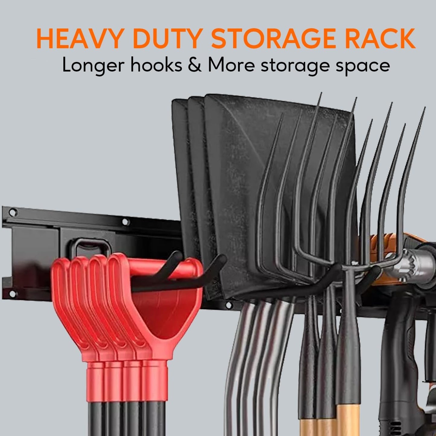 Wall Mount Folding Chair Hangers for Garage, Heavy Duty Garage Organizer Rack with 6 Adjustable Hooks, 48 Inch Tracks, Max Load 450lb, Storage for Rake, Shovel, Ski Tools